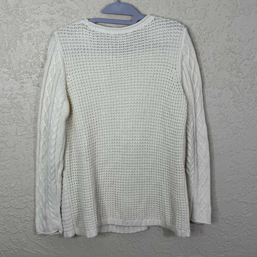 Coldwater Creek Cream Cable Knit Sweater Womens Sz PS Fisherman‎ Preppy Coastal - Picture 2 of 9